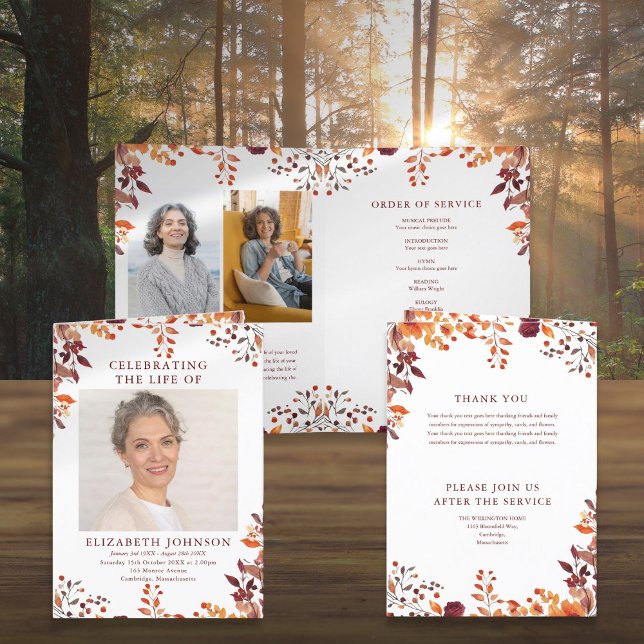 Gedenkorden zur Fall-Beerdigung gefälscht Programm (Fall Funeral Memorial Order Of Service Folded Program)