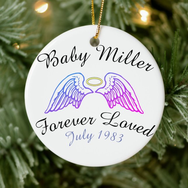 Gedenkornament Angel Wings Halo Baby' Nachname Keramikornament (Von Creator hochgeladen)