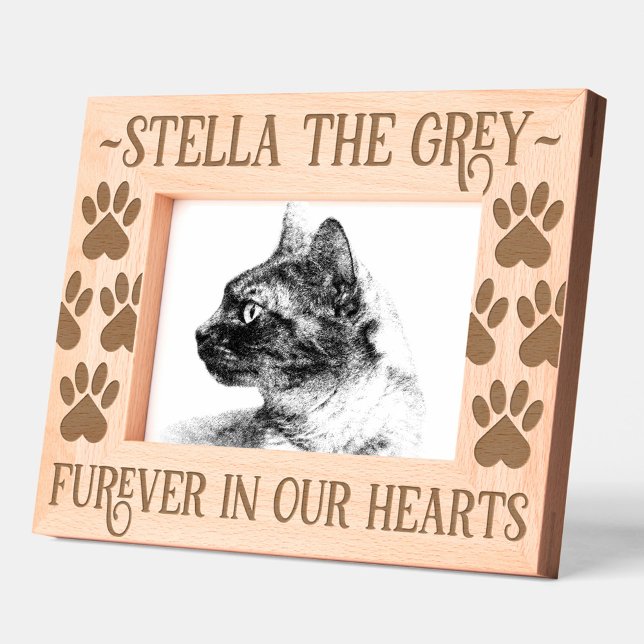 Gedenkpfade für Haustiere druckt in unserem Herzen Geätzte Rahmen (Pet Memorial Paw Prints Furever in Our Hearts 7x5 Etched Picture Frame Cover Photo 1)