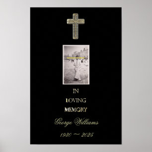 Gedenkreligiöses goldenes Kreuz Typografie Foto Poster