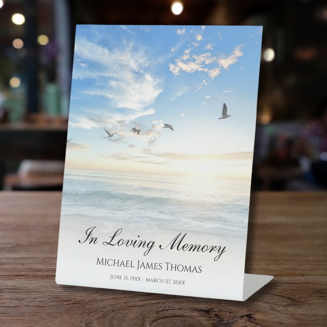 Gedenkstätte am Strand oder Beerdigung des Fotos Sockelschild (Beach Funeral Memorial Sign)