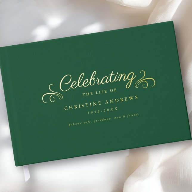 Gedenkstätte "Feier des Lebens" Foil, Grün Gästebuch (Personalized, Memorial "Celebration of life" Foil, Green Foil Guest Book.)