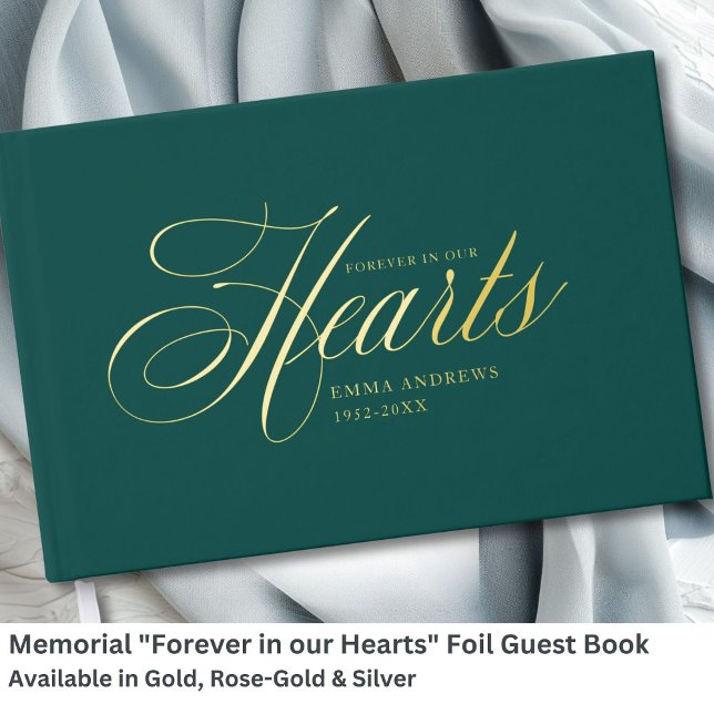Gedenkstätte "Forever in our Hearts" Gold Foil, Gr Gästebuch (Memorial "Forever in our Hearts" Gold-Foil, Green Foil Guest Book)