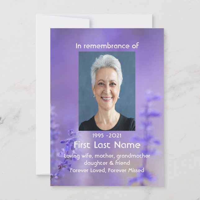 Gedenkstätte Foto Gebet Lavendel Hummingbird Garde Mitteilungskarte (Rückseite)