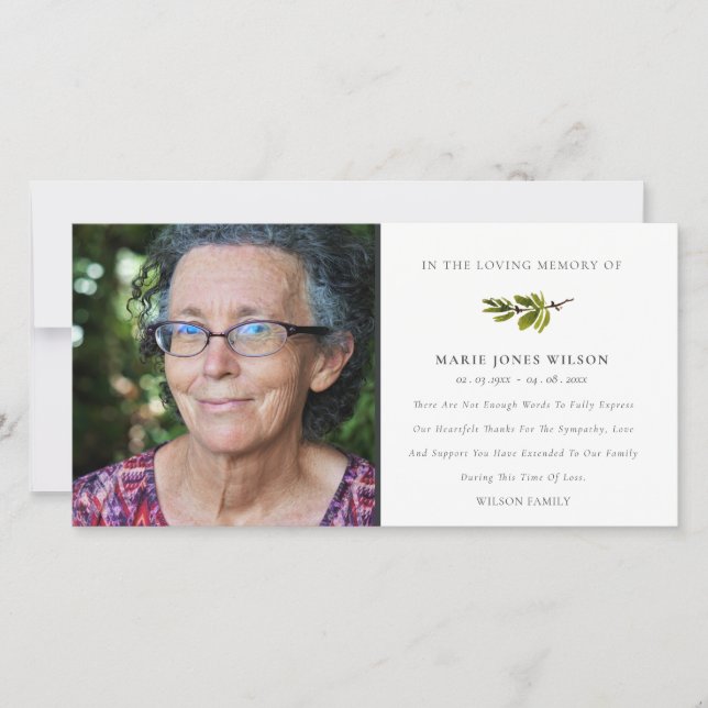 Gedenkstätte für das elegante Pine Branch Foto Dankeskarte (Vorderseite)