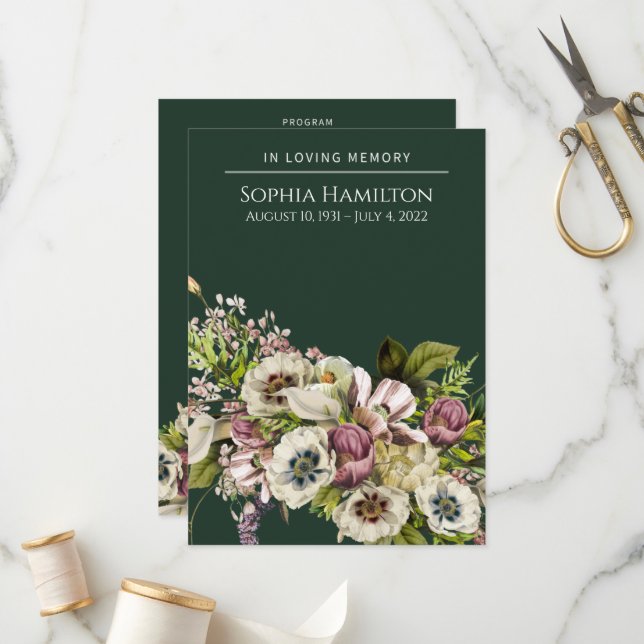 Gedenkstätte für grüne Blumenbeerdigung Programm (Vorderseite/Rückseite Beispiel)