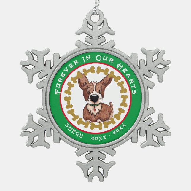 Gedenkstätte für Haustiere in unserem Herzen Moder Schneeflocken Zinn-Ornament (Vorderseite)