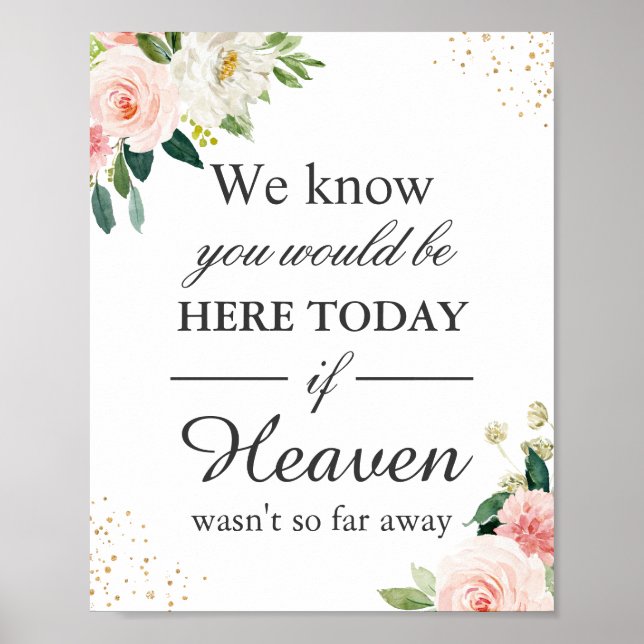 Gedenkstätte für Hochzeiten Blush Floral Gold Glit Poster (Vorne)
