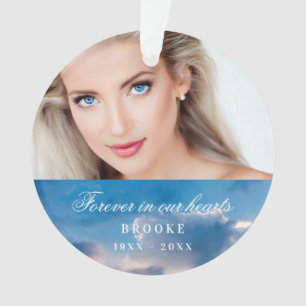 Gedenkstätte für immer in unseren Herzen Foto blau Ornament