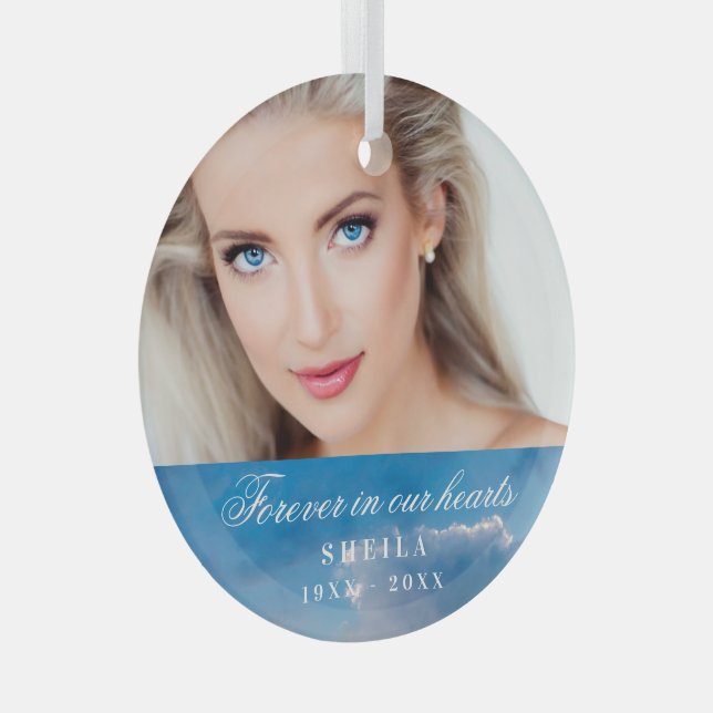 Gedenkstätte für immer in unseren Herzen Foto blau Ornament Aus Glas (Vorderseite Rechts)