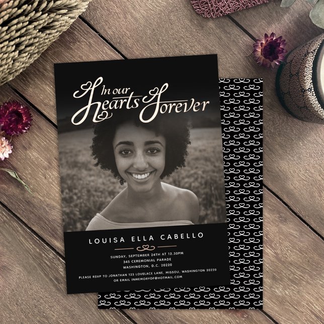 Gedenkstätte im Herzen Foto Beerdigung schwarzes G Folieneinladung (Von Creator hochgeladen)