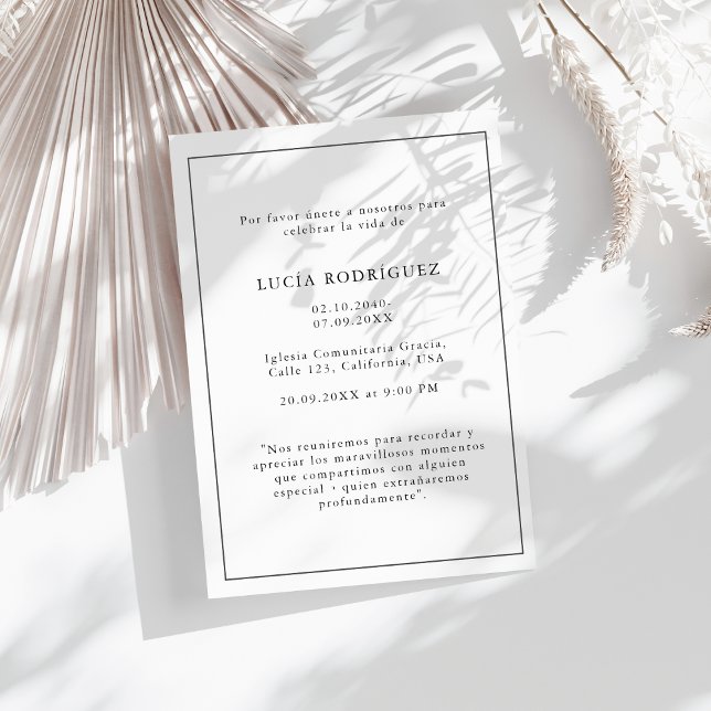 Gedenkstätte Minimalistischer spanischer Beerdigun Einladung (Von Creator hochgeladen)