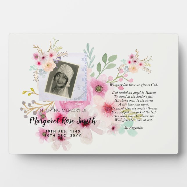 Gedenkstätte mit FOTO und Verse Floral Fotoplatte (Vorderseite)