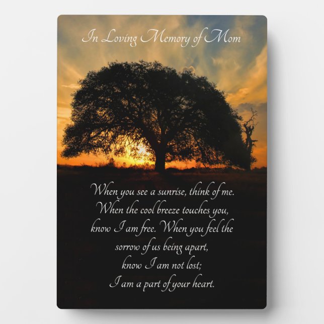 Gedenkstätte mit spirituellem Gedicht und Eichenba Fotoplatte (Vorderseite)