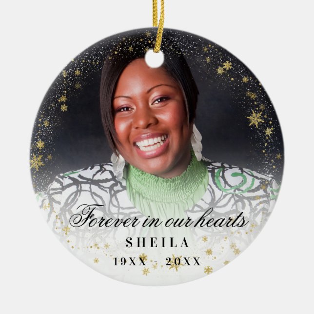 Gedenkstein für immer Foto Goldschnee Keramik Ornament (Vorne)