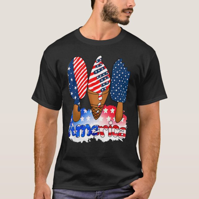 Gedenktag 4. Juli Feiertag Patriotische Eiscreme T-Shirt (Vorderseite)