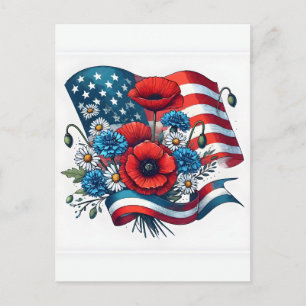 Gedenktag Amerikanischer Flaggen Blumenstrauß Blum Postkarte