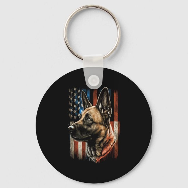 Gedenktag Belgische Malinois-amerikanische Flagge  Schlüsselanhänger (Vorderseite)