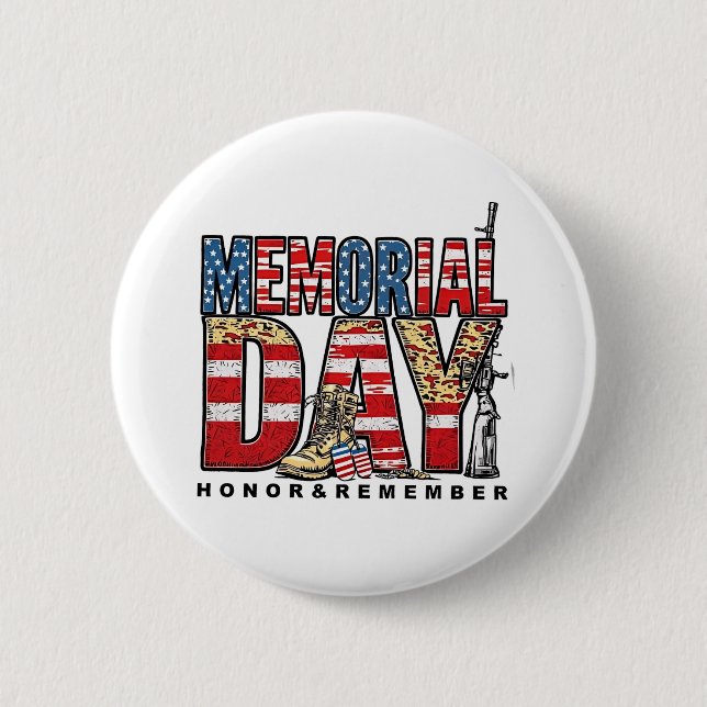 Gedenktag Ehre und Erinnerung an US-Flagge Button (Vorderseite)