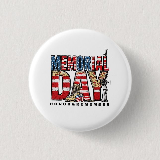 Gedenktag Ehre und Erinnerung an US-Flagge Button (Vorderseite)