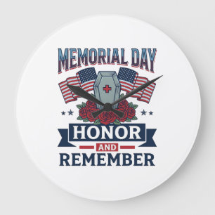 Gedenktag Ehren und Erinnern Patriotisches T-Shirt Große Wanduhr