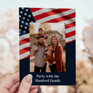 Gedenktag GRILLEN American Flag mit Family Foto Einladung