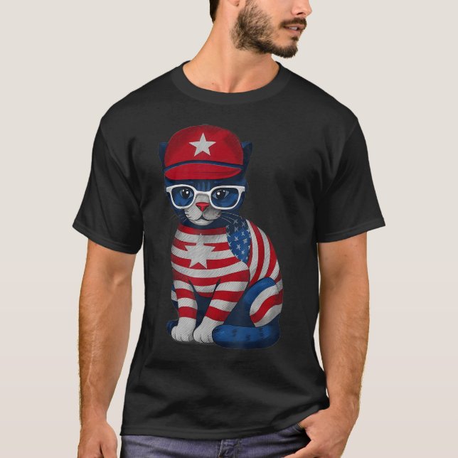 Gedenktag Katze, 4. Juli Glückwunsch Patriotische  T-Shirt (Vorderseite)