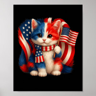 Gedenktag Katze, 4. Juli Patriotische US-Flagge F Poster