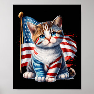 Gedenktag Katze Funny Kitten 4. Juli Patrioti Poster
