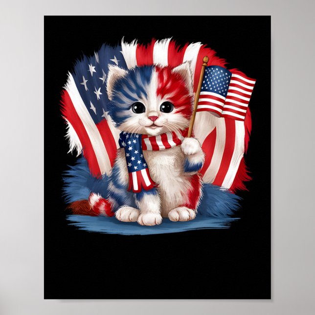 Gedenktag Katze Funny Kitten 4. Juli Patrioti Poster (Vorne)