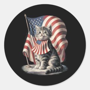 Gedenktag Katze Funny Kitten 4. Juli Patrioti Runder Aufkleber