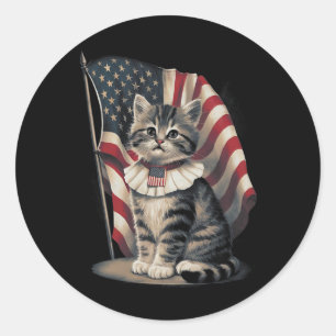 Gedenktag Katze Funny Kitten 4. Juli Patrioti Runder Aufkleber