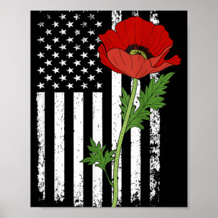 Gedenktag Red Poppy American Flag Veteran Milit Poster