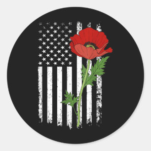 Gedenktag Red Poppy American Flag Veteran Milit Runder Aufkleber