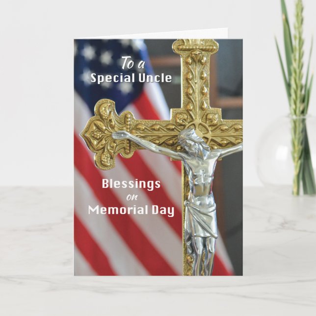 Gedenktag Segnungen an Onkel mit Cross & Flag Karte (Vorderseite)