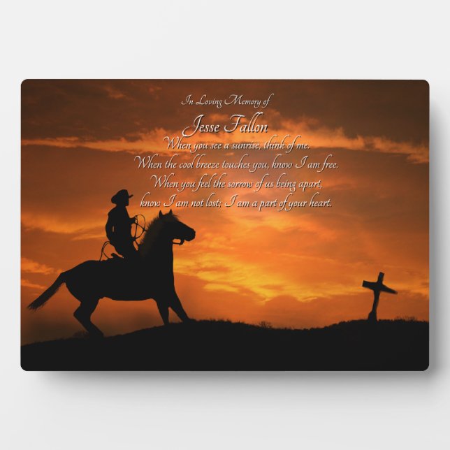 Gedenktribut Cowboy und Pferd spirituelle Plaque Fotoplatte (Vorderseite)