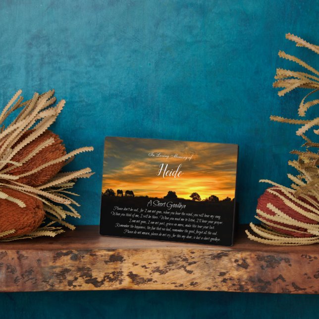 Gedenktribut Name Spirituelles Gedicht Pferdeschwa Fotoplatte (Seite)