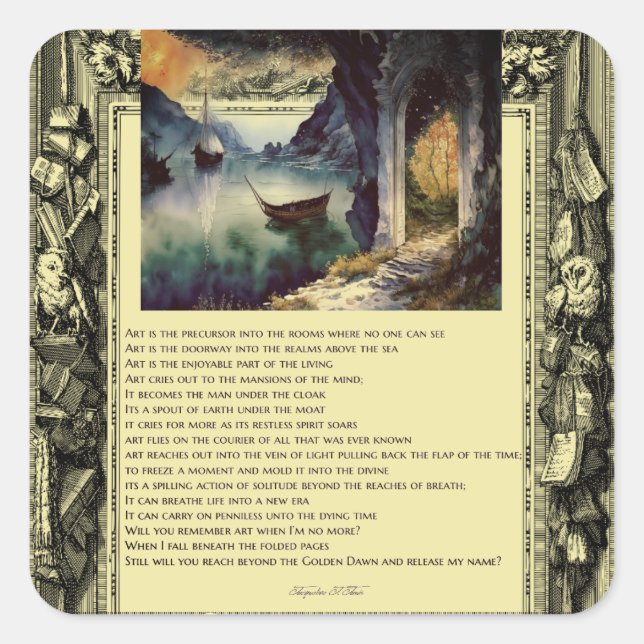 Gedicht auf Kunstbooten Wasserteich Quadratischer Aufkleber (Vorderseite)