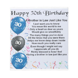 Gedicht "Bruder im Gesetz" 30. Geburtstag Notizblock