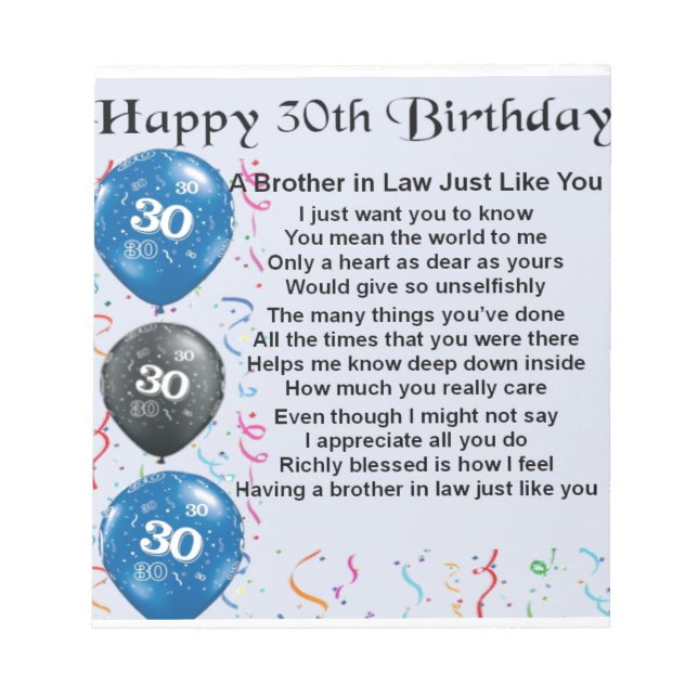Gedicht "Bruder im Gesetz" 30. Geburtstag Notizblock (Vorderseite)
