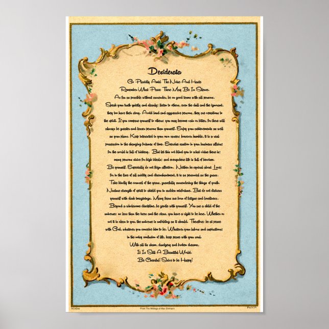 Gedicht der Desiderata von Max Ehrmann Paris Postc Poster (Vorne)