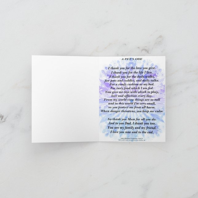Gedicht: Die Hommage an den Besitzer geklappt Karte (Innenseite)