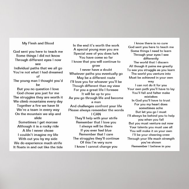 Gedicht für Eltern von Kindern mit Aspergers-Syndr Poster (Vorne)