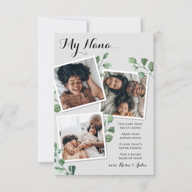 Gedicht für Oma Grammy Nana von Großkindern Karte (Vorderseite)