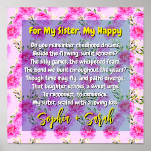 Gedicht-Geschenk für meine Schwester & Rosa-Blume  Poster