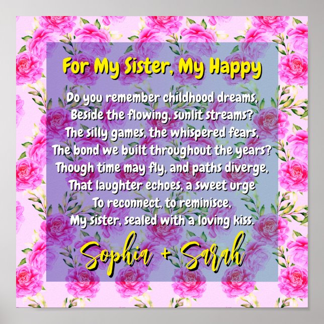 Gedicht-Geschenk für meine Schwester & Rosa-Blume  Poster (Vorne)