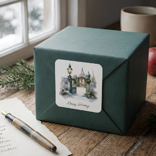 Gedicht Green Red Snow Scandi Winter Weihnachtskra Quadratischer Aufkleber