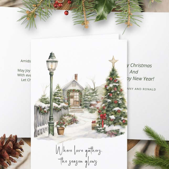 Gedicht Grün Weiße Berries Schneeschrei Feiertagskarte (Von Creator hochgeladen)