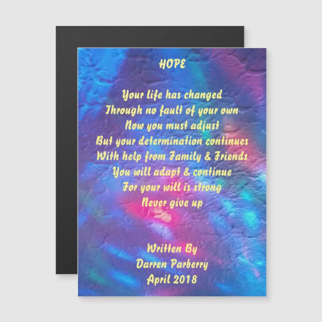 Gedicht "Hoffnung" - Magnetkarte (Vorne/Hinten)