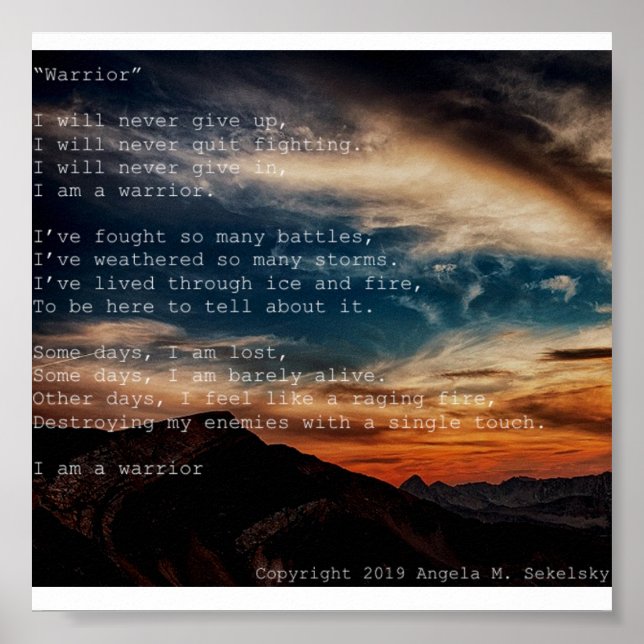 Gedicht "Krieger" von Angela M. Sekelsky Poster (Vorne)